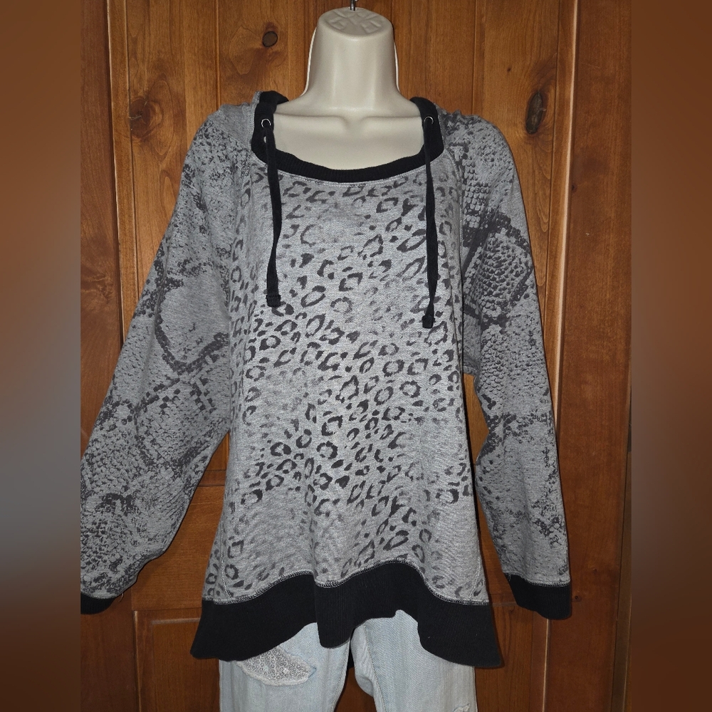 DKNY Gray and Black Animal Print Hoodie‎  **Flawed**